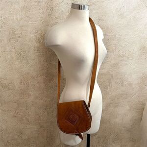 Vintage Brown Leather Crossbody Bag Purse Embossed Floral Tooled